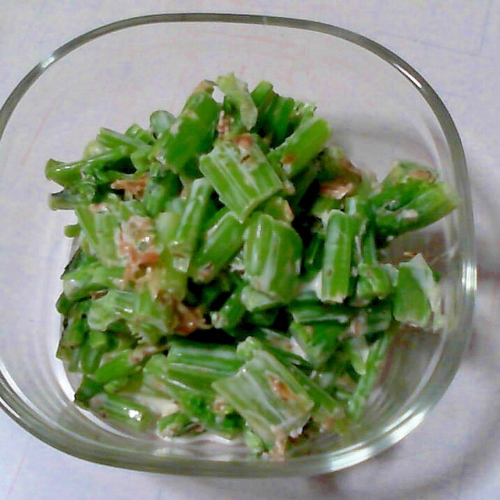 小松菜と菜の花の茎の和風マヨネーズあえ レシピ 作り方 By Pinkishsky 楽天レシピ